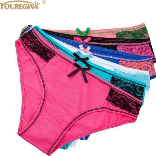 Underwear Women Cotton Panties Bragas Mujer Sexy Patchwork Lace Ladies Briefs Knicker Intimates Lingerie 6 pcs/lot