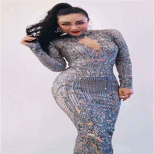 T51 Sexy full rhinestone evening long dress crystal female bag hip skirt diamonds women dance costume proom singer party wears
