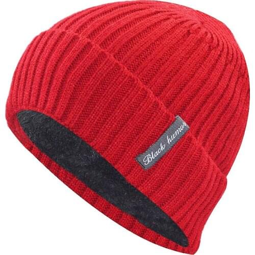 Winter warm knitted no bone woolen hat plus velvet solid color pullover cap for men Balaclava Beanie hat