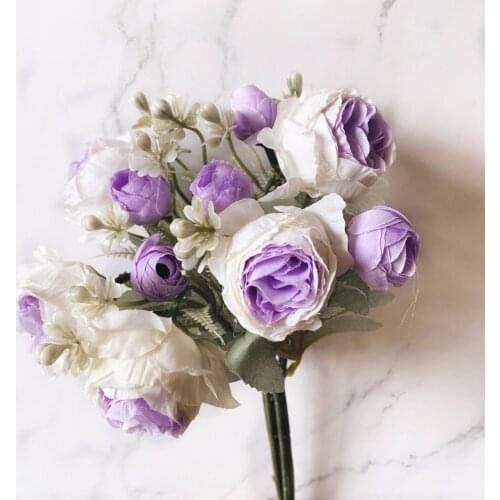 11 Heads/Bouquet Artificial Tea Roses Pearl Flower Bud Bouquets Silk Flowers 100% Brand New And High Quality