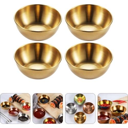 4pcs Golden Sauce Dish Appetizer Serving Tray Stainless Steel Sauce Dishes Spice Plates Kitchen Supplies Plates Spice Dish Plate