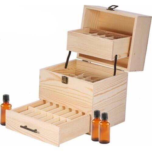 59 Grids Aromatherapy Essential Oil Storage Box Case Carrier Case Roller Bottles Display Organizer Container, Pine Wood