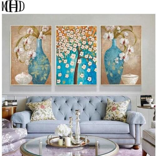 MHD diy diamond painting flower vase full square 3d diamond embroidery three spell diamond mosaic living room decoration kit