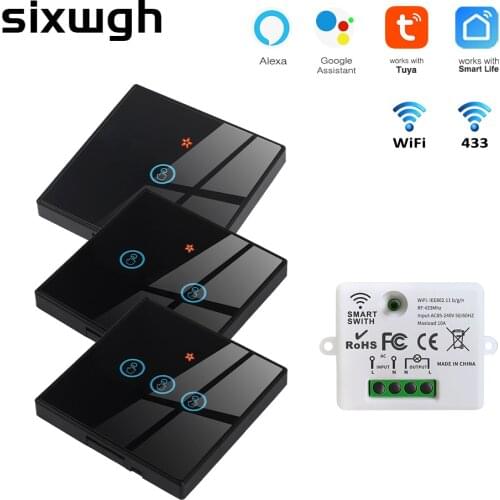 Tuya Wireless Wifi Smart Switch 1/2/3 Gang Touch Glass Panel,Smart Home Improvement inteligent Module Supports Google Home Alexa