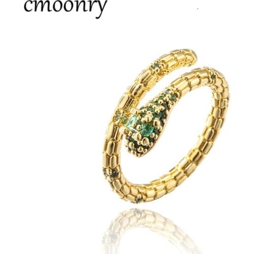 Cmoonry 2021 New Fashion Gold Color Open Design Snake Ring For Women Girl Green/Blue/Red Eye Snake CZ Party Jewelry Femme Bijoux