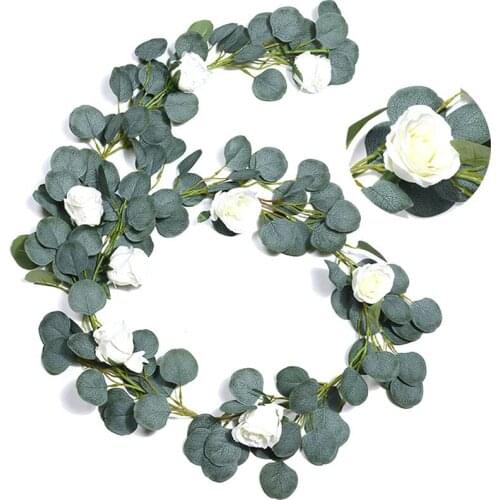 Eucalyptus Garland Artificial Rose Silk Flowerr Greenery Eucalyptus Leaves For Wedding Backdrop Wall Decor