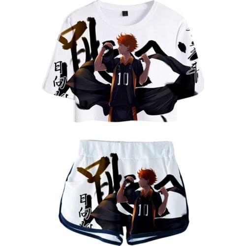 Haikyuu Season Set Shorts Lovely T-shirt Shoyo Hinata Harajuku Streetwear Tobio Kageyama Girl Sets 4 Two Piece Pullover Print