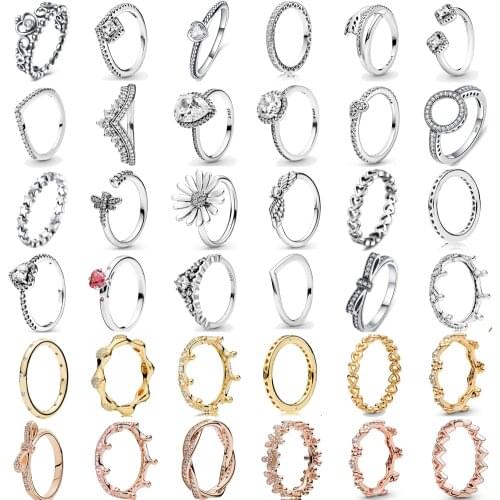 Hot Fashion 925 Sterling Silver Princess Tiara Crown Sparkling Love Heart CZ Rings for Women Engagement Jewelry Anniversary 2021