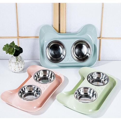 Pet Feeder Stainless Steel Double Bowl Dog Feeding Station Water Dispenser Pet Food Bowls Cat Puppy Feeding Dishes