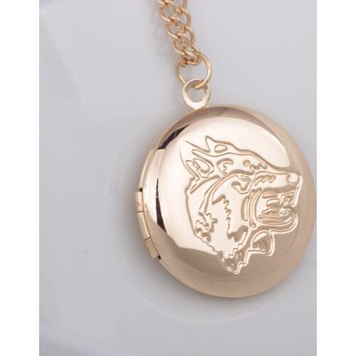 Silver Gold Round Pendants Can Open Photo Locket Necklaces Animal Wolf Head Necklace Jewelry For Women Men Gift