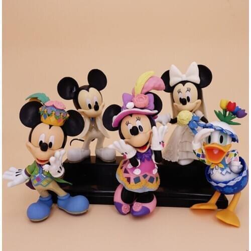 Disney Cartoon Doll white Wedding Mickey Minnie Mouse Figures Donald Duck Action Figure Cake Decoration For Kids Gift