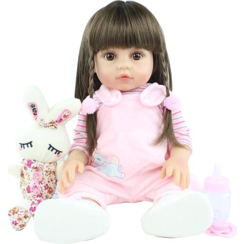48 CM Full Soft Silicone Body Reborn Baby Doll Girl 19 Inch Vinyl Newborn Bonecas Birthday Gift Play House Bedtime Toys