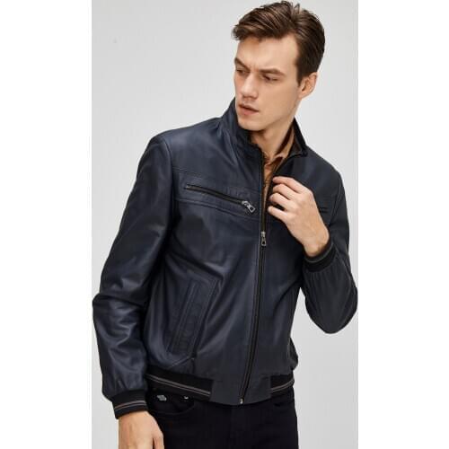 2021Spring Lambskin Genuine Leather Casual Solid Fashion Bomber Jacket Men Overcoat New Arrival Baseball Jackets Mens Jacket