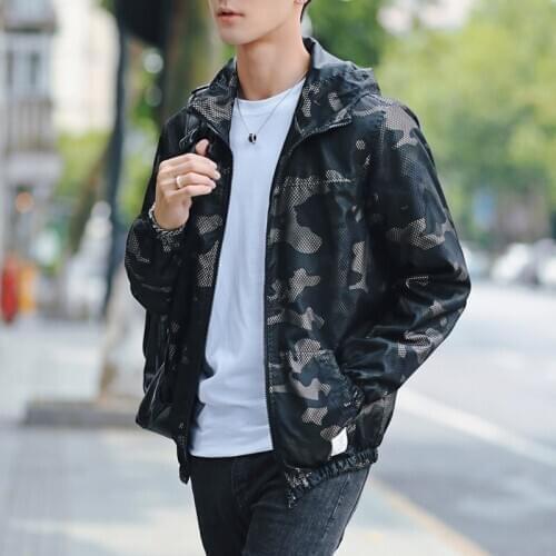Spring autumn mens Camouflage Thin section jackets with hood Breathable simple casual lightweight coat Loose jackets