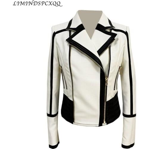 Women Pu Leather Jacket Motorcycle Autumn Long Sleeve Zipper Faux Leather Jackets White Ladies Female Biker Moto Coats Outerwear