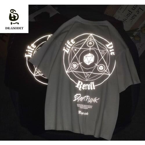 GSODET Summer T-Shirt Couple Cotton Hip Hop Harajuku Mens and Womens O-Neck Loose Cool Reflective Printing Half Sleeve Tops