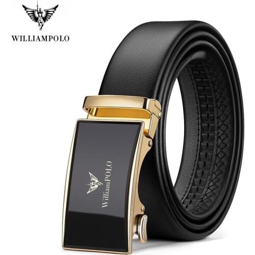 WilliamPolo Men full-grain leather Brand Men Top Quality Genuine Luxury Leather Automatic Buckle Belts for Men Strap Male Metal
