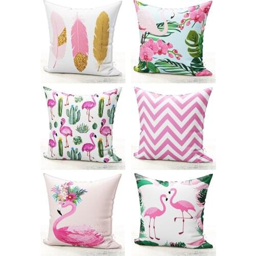 Modern Flamingo Pattern 6 Piece Decorative Pillow Cover Set