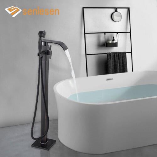Senlesen Floor Free Standing Bathtub Faucet Oil Rubble Bronze Dual Control Cold Hot Water Mixer Tap Para Bathtub Shower & Bath