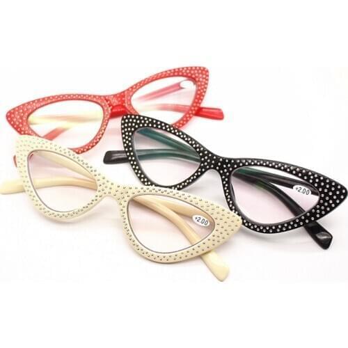 Seemfly Resin Cat Eyes Reading Glasses Luxury Crystal Prebyopia Spectacles Hyperopia Eyeglasses Eyewear For Men Women Unisex