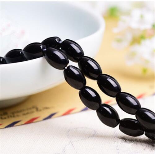 RONGQING Oval Black Natural Stone Loose Beads Jewelry Accessories Necklace Bracelet Handmade