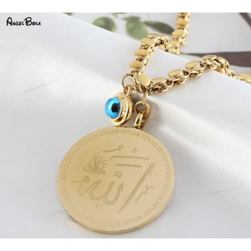 Stainless Steel Pendant Necklace for Woman Muslim Demon Eye Coin Necklace Islamic Women Banquet Charm Jewelry Gift Wholesale
