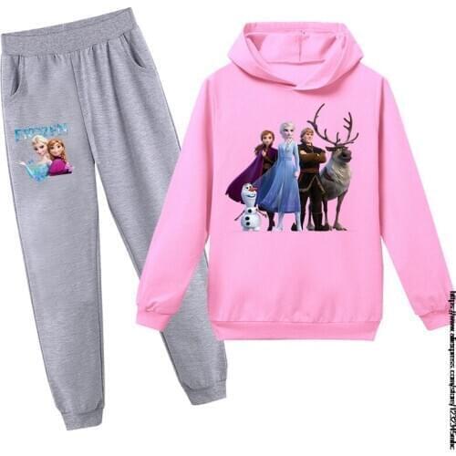 Frozen Elsa Girls Leisure Wear Suit Spring Active girls clothes Girls Children Clothing Cartoon Print Sweatshirts+Trousers Suit