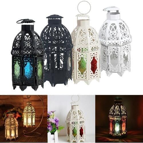 Morocco Wrought Iron Glass Lantern Tea Light Candle Holder Home Wedding Xmas Party Garden Decor