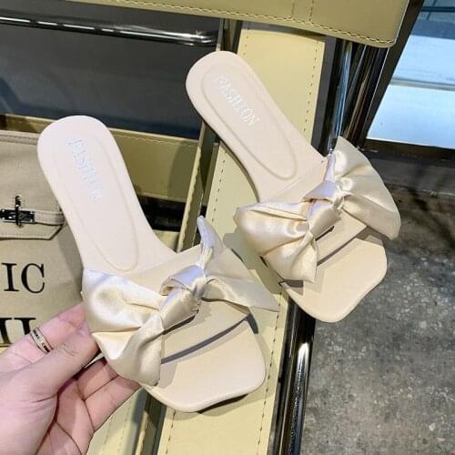 Big Size Summer New Bowtie Decorate Non-Slip Sandals women Slipper Flats Mules Casual Female Beach Flip Flops Woman Shoes A019