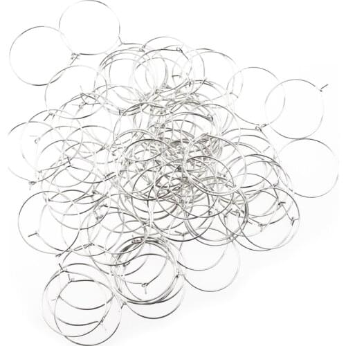 100 Silver Plated Wine Glass Charm Rings Earring Hoops 29x25mm