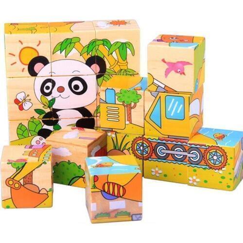 Six Sides Wooden Puzzle Cube Baby 3D Animal Jigsaw Puzzle Kids Wooden Early Learning Educational Toys