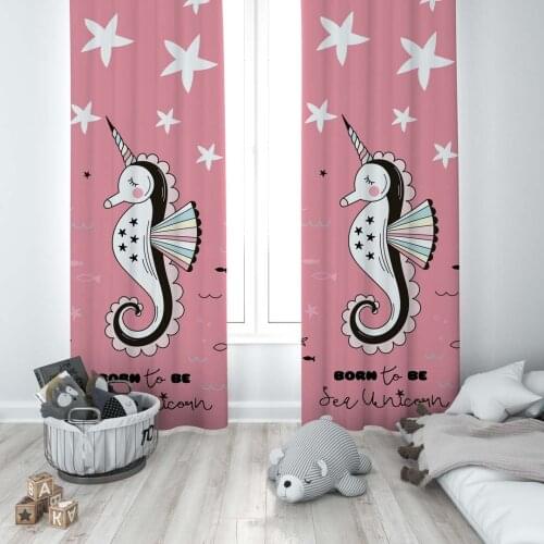 Curtains Children 3D Printed Decorative Items Home Childrens Room Pink Seahorse Starfish Model 220