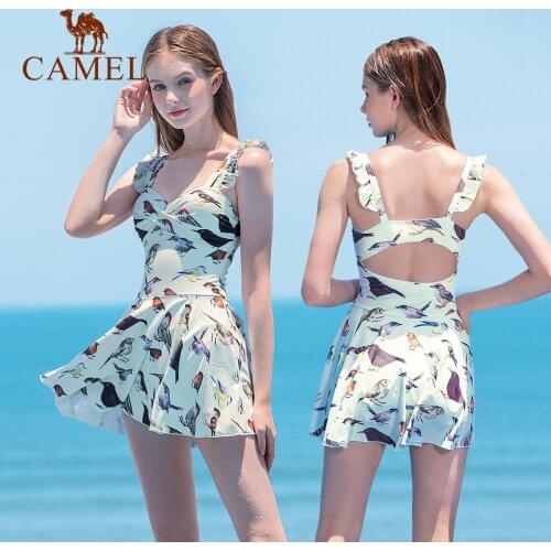 CAMEL One-Piece Swimsuit Women Covering Belly Thin Sexy Hot Spring Clothes Conservative Large Size Swimsuit Resort Swimwear