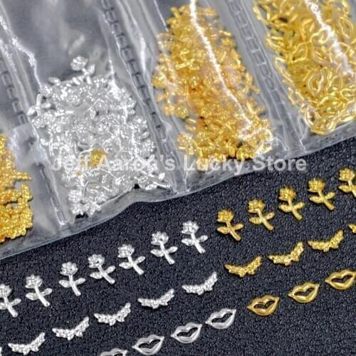 Mixed style gold silver metal nail art decorations studs rivet fake nails accessoires manicure supplies tool