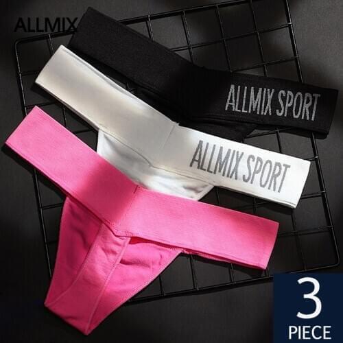 ALLMIX 3Pcs/lot Sexy Womens Cotton T-Back Panties Set Underwear Seamless Letter Solid Thongs G-String Low Waist Lady Lingerie