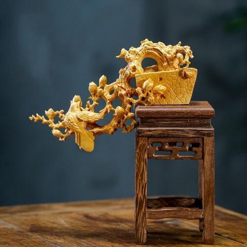 Magpie Birds and Animals Wood Carving Furnishing Home Decoration Boxwood Carving Wood Carving Auspicious Feng Shui Decoration