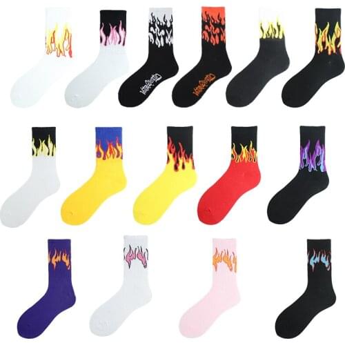 Flame Design Funny Socks Hip Hop Harajuku Korean Style Flame Unisex Happy Men Socks Streets Antiskid Skateboard Women Socks