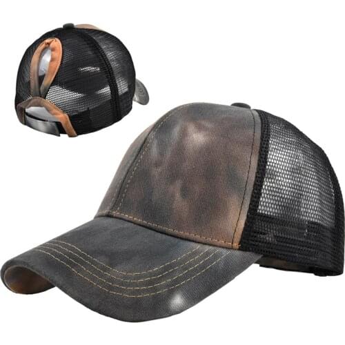 Women Tie Dye Ponytail Baseball Cap Female Outdoor Retro Sun Hat Velcro/Buckle Adjust Visor Girl Washed Cotton Sports Gorra