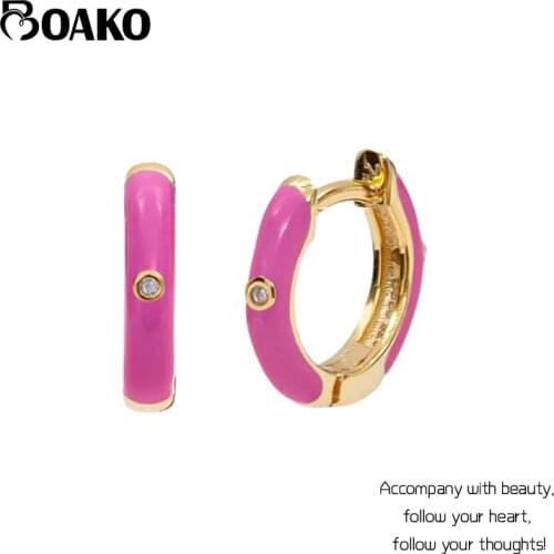 BOAKO 2021 Trend Colorful Hoop Earrings 925 Sterling Silver Huggie Enamel Earings For Women Pendientes Brincos Jewelry Gifts CZ
