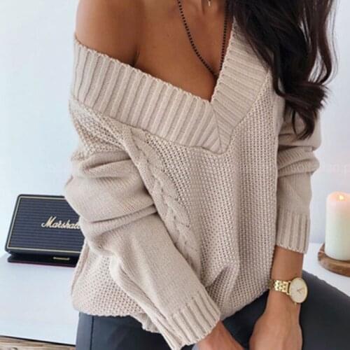 Women Loose Knitted Cardigans Sweater Fashion Elegant Autumn Long Sleeve Ladies Loose Top Casual Thick V Neck Solid Female Tops