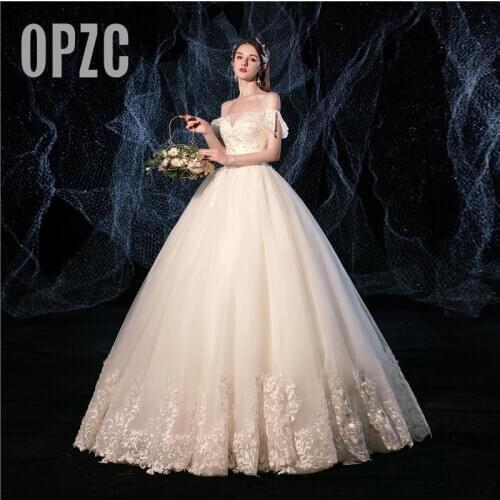 2020 New Arrival Boat Neck Off Shoulder Wedding Dresses Lace Princess Fashion elegant Wedding Gown Bride Dress Vestido De Noiva