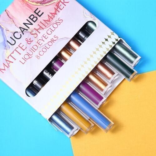 UCANBE 8 Pcs/Set Liquid Eye Shadow Highpigmented Liquid Eye Gloss Matte Shimmer Quick Dry Waterproof Eyeshadow Glitter Cosmetics
