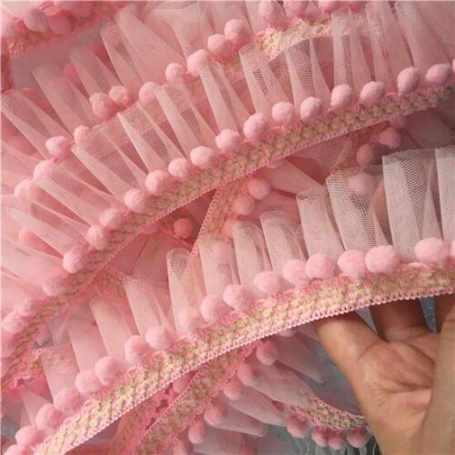 1Meter Pink Blue Red Ball Mini Trim Pom Pom Lace White Mesh Ruffle Lace Handmade Pompom Ball Lace Ribbon DIY Sewing Accessories