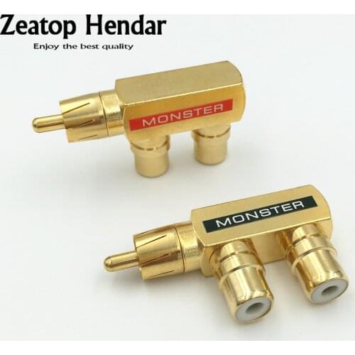 1Pcs Brass RCA Plugs Plated 1 Male to 2 Female AV Audio Video Splitter Plug RCA Adapter Connector
