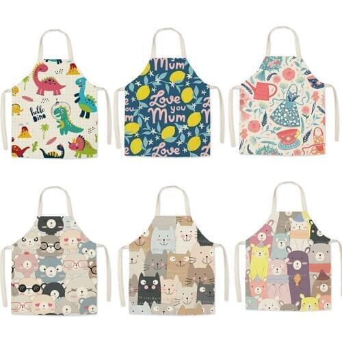 1Pcs Waterproof Halter Design Cute Cartoon Anti-fouling Linen Housework Supplies Kitchen Aprons