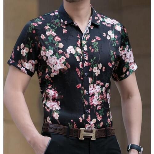 Real Silk 100% Shirts Mens 2021 Fashion Shirts With Flowers Printed Beach Wear Cozy Soft Hawaiian Clothes Large Floral Blouse