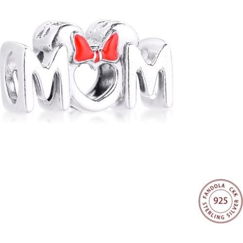 Mothers Day 2021 Fits Original Bracelet 925 Sterling Silver Mouse Bow & Mum Charms Beads for Jewelry Making DIY Gift Kralen