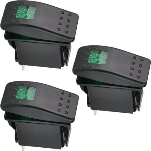 3 X Car Boat Offroad 12V 20A Bar Rocker Toggle Switch 3 Pin Green LED Light