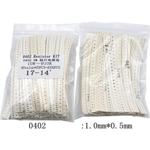 4000PCS 0402 SMD Resistor Kit Assorted Kit 10ohm-1M ohm 5% 80valuesX 50PCS=4000PCS Sample Kit