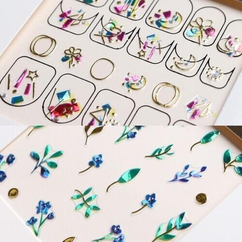 50pcs High Quality Sticker 3D Nail Art Sticker Geometry Crystal Animal Flower Design Adhesive Decals for Manicure Decoration